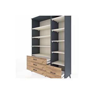 Hyperion Dolap 9 Raflı 4 Çekmeceli  132x44x195 Antrasit-aytaşı/çam