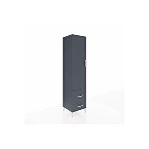Hyperion Dolap 4 Raflı 2 Çekmeceli Tek Kapaklı 44x44x195 Antrasit-antrasit