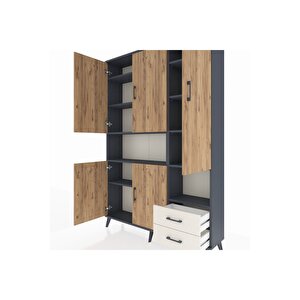 Arges Dolap 10 Raflı 2 Çekmeceli 5 Kapaklı 132x30x195 Antrasit-çam/aytaşı