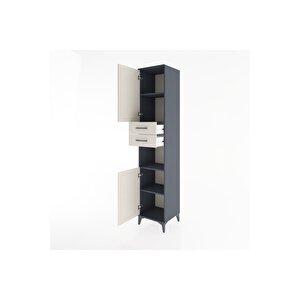 Hyperion Dolap 4 Raflı 2 Çekmeceli 2 Kapaklı 44x44x221 Antrasit-aytaşı