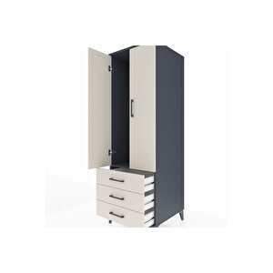 Kronos Dolap Tek Raflı 3 Çekmeceli Tek Askılı 60x59x182 Antrasit-aytaşı