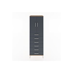 Hyperion Dolap Tek Raflı 6 Çekmeceli 2 Kapaklı 60x44x182 Çam-antrasit