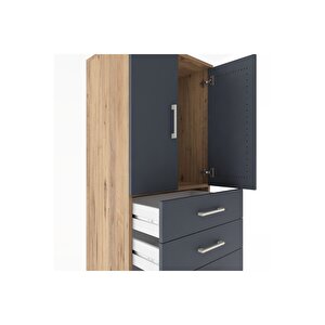 Hyperion Dolap Tek Raflı 6 Çekmeceli 2 Kapaklı 60x44x182 Çam-antrasit