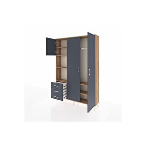 Arges Gardrop 6 Raflı 3 Çekmeceli Tek Askılı 132x30x195 Çam-antrasit