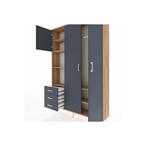 Arges Gardrop 6 Raflı 3 Çekmeceli Tek Askılı 132x30x195 Çam-antrasit