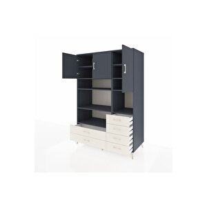 Kronos Dolap 9 Raflı 6 Çekmeceli 3 Kapaklı 132x59x195 Antrasit-antrasit/aytaşı