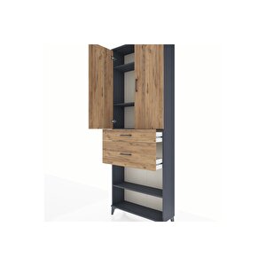 Arges Dolap 4 Raflı 2 Çekmeceli 2 Kapaklı 88x30x243 Antrasit-çam