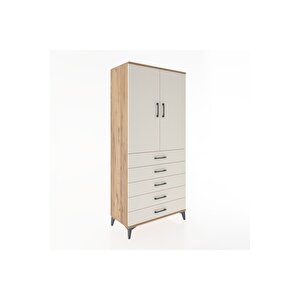 Hyperion Dolap Tek Raflı 5 Çekmeceli Tek Askılı 88x44x195 Çam-aytaşı