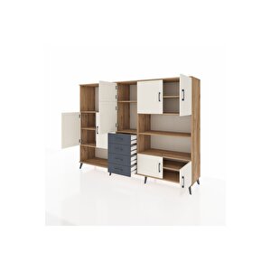 Hyperion Dolap 9 Raflı 4 Çekmeceli 8 Kapaklı 220x44x163 Çam-aytaşı/antrasit