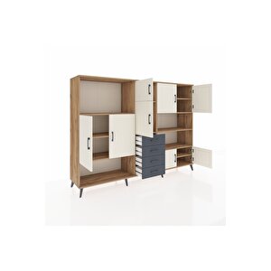 Hyperion Dolap 9 Raflı 4 Çekmeceli 8 Kapaklı 220x44x163 Çam-aytaşı/antrasit