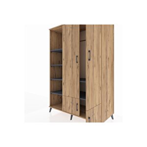 Kronos Dolap 6 Raflı 4 Kapaklı Tek Askılı 132x59x195 Çam-çam/antrasit