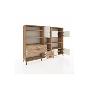 Hyperion Dolap 13 Raflı 3 Çekmeceli 5 Kapaklı 220x44x163 Çam-aytaşı/çam