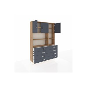 Arges Gardrop 8 Raflı 8 Çekmeceli 3 Kapaklı 132x30x195 Çam-antrasit