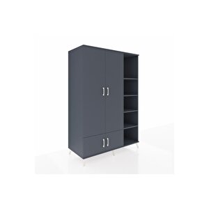 Kronos Dolap 6 Raflı 4 Kapaklı Tek Askılı 132x59x195 Antrasit-antrasit/antrasit