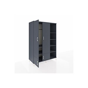 Kronos Dolap 6 Raflı 4 Kapaklı Tek Askılı 132x59x195 Antrasit-antrasit/antrasit
