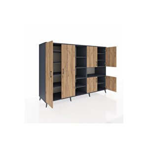 Kronos Dolap 13 Raflı 6 Kapaklı 220x59x163 Antrasit-çam/antrasit