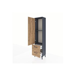 Arges Dolap 2 Raflı 2 Çekmeceli Tek Kapaklı 44x30x182 Antrasit-çam