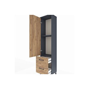 Arges Dolap 2 Raflı 2 Çekmeceli Tek Kapaklı 44x30x182 Antrasit-çam