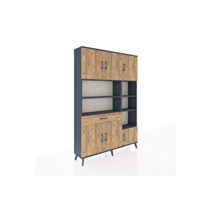 Arges Gardrop 10 Raflı Tek Çekmeceli 6 Kapaklı 132x30x195 Antrasit-çam