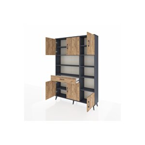 Arges Gardrop 10 Raflı Tek Çekmeceli 6 Kapaklı 132x30x195 Antrasit-çam