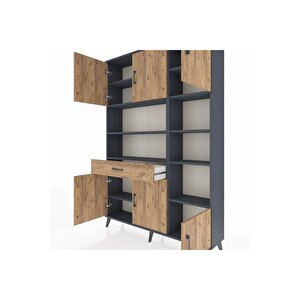 Arges Gardrop 10 Raflı Tek Çekmeceli 6 Kapaklı 132x30x195 Antrasit-çam