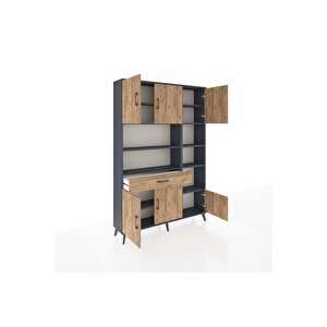 Arges Gardrop 10 Raflı Tek Çekmeceli 6 Kapaklı 132x30x195 Antrasit-çam