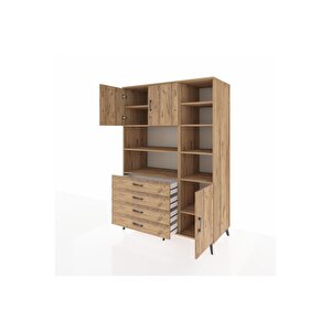 Kronos Dolap 9 Raflı 4 Çekmeceli 3 Kapaklı 132x59x195 Çam-çam/çam