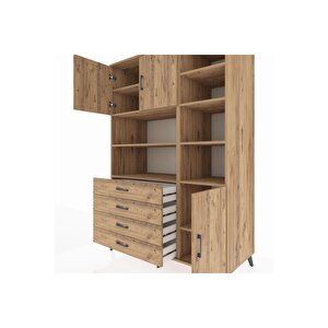 Kronos Dolap 9 Raflı 4 Çekmeceli 3 Kapaklı 132x59x195 Çam-çam/çam