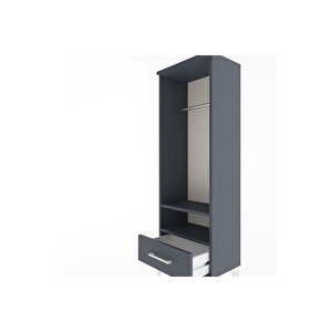 Arges Dolap 2 Raflı Tek Çekmeceli Tek Askılı 44x30x134 Antrasit-antrasit