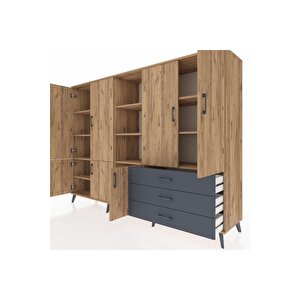 Hyperion Dolap 11 Raflı 3 Çekmeceli 7 Kapaklı 220x44x163 Çam-çam/antrasit
