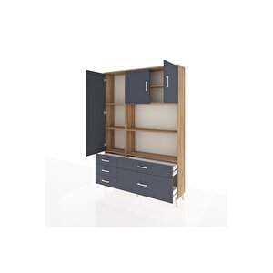 Arges Gardrop 7 Raflı 5 Çekmeceli 3 Kapaklı 132x30x195 Çam-antrasit