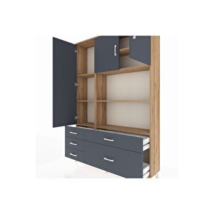 Arges Gardrop 7 Raflı 5 Çekmeceli 3 Kapaklı 132x30x195 Çam-antrasit