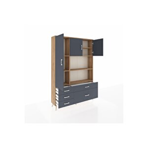 Arges Gardrop 7 Raflı 5 Çekmeceli 3 Kapaklı 132x30x195 Çam-antrasit