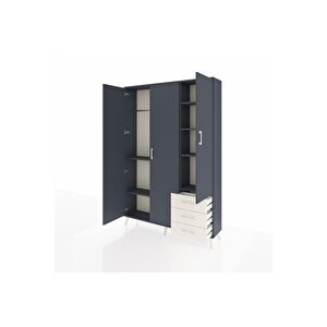 Arges Dolap 6 Raflı 3 Çekmeceli Tek Askılı 132x30x195 Antrasit-antrasit/aytaşı