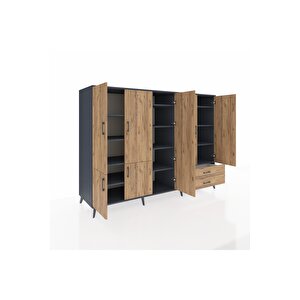 Kronos Dolap 12 Raflı 2 Çekmeceli 7 Kapaklı 220x59x163 Antrasit-çam