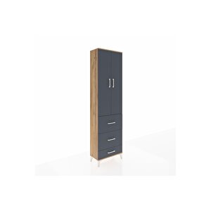 Arges Dolap 2 Raflı 3 Çekmeceli Tek Askılı 60x30x221 Çam-antrasit