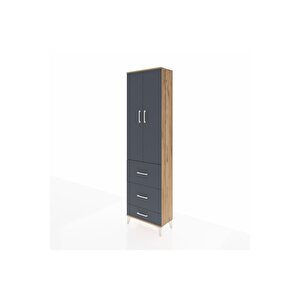 Arges Dolap 2 Raflı 3 Çekmeceli Tek Askılı 60x30x221 Çam-antrasit