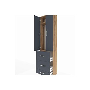 Arges Dolap 2 Raflı 3 Çekmeceli Tek Askılı 60x30x221 Çam-antrasit