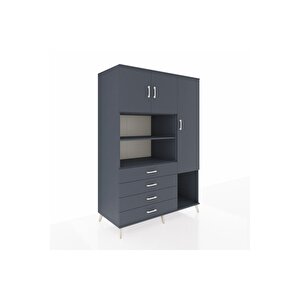 Kronos Dolap 8 Raflı 4 Çekmeceli 3 Kapaklı 132x59x195 Antrasit-antrasit/antrasit