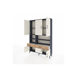 Arges Dolap 8 Raflı 2 Çekmeceli 6 Kapaklı 132x30x195 Antrasit-aytaşı/çam