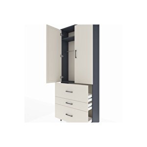 Arges Dolap 2 Raflı 3 Çekmeceli Tek Askılı 88x30x221 Antrasit-aytaşı