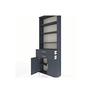 Arges Dolap 5 Raflı 2 Çekmeceli 2 Kapaklı 88x30x243 Antrasit-antrasit