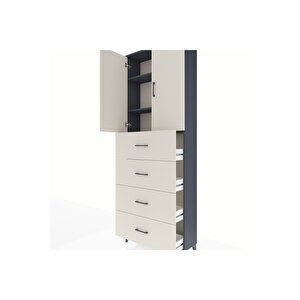 Arges Dolap 3 Raflı 4 Çekmeceli 2 Kapaklı 88x30x243 Antrasit-aytaşı