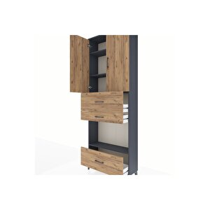 Arges Dolap 4 Raflı 3 Çekmeceli 2 Kapaklı 88x30x243 Antrasit-çam