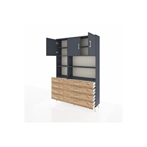 Arges Dolap 8 Raflı 8 Çekmeceli 3 Kapaklı 132x30x195 Antrasit-antrasit/çam