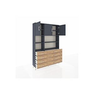 Arges Dolap 8 Raflı 8 Çekmeceli 3 Kapaklı 132x30x195 Antrasit-antrasit/çam