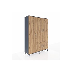 Hyperion Gardrop 7 Raflı 5 Kapaklı Tek Askılı 132x44x195 Antrasit-çam