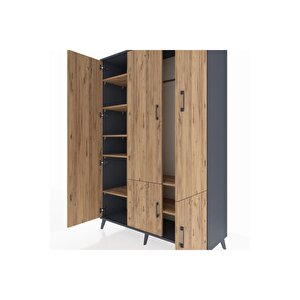 Hyperion Gardrop 7 Raflı 5 Kapaklı Tek Askılı 132x44x195 Antrasit-çam