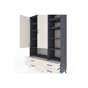 Hyperion Gardrop 10 Raflı 4 Çekmeceli 2 Kapaklı 132x44x195 Antrasit-aytaşı