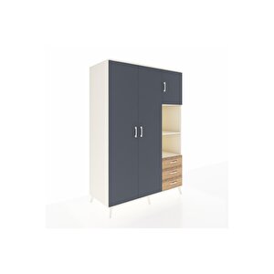 Kronos Dolap 5 Raflı 3 Çekmeceli Tek Askılı 132x59x195 Aytaşı-antrasit/çam